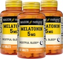 MASON NATUURLIJKE Melatonine 5 mg met B6 en Calcium - Natuurlijke Slaaphulp, Ondersteunt gezonde Slaap & Rust, 60 tabletten (verpakking van 3)