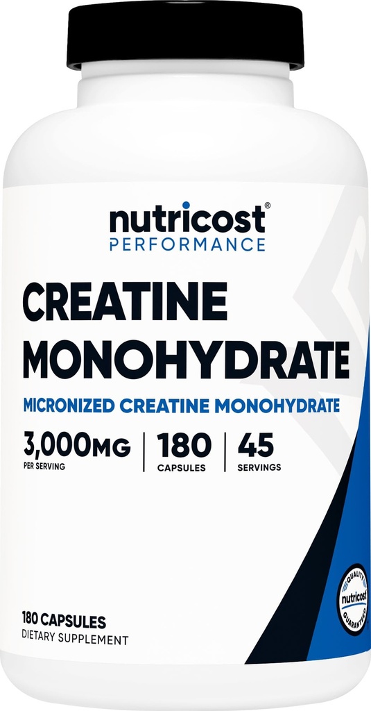 Nutricost Creatine Monohydraat 3.000 mg, 180 capsules (750 mg per capsule) - Glutenvrij, Non-GMO