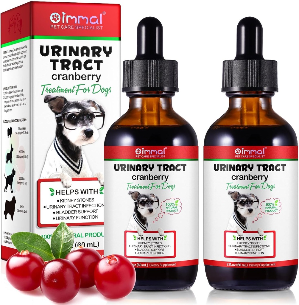 Hond UTI behandeling - Urinaire traktatie infectie behandelingen, Nier + Bladder Ondersteuning Supplement, Natuurlijke Cranberry Extract voor honden, Ondersteunt Urinaire en Digestieve Gezondheid (2 Fl Oz (pakket van 2)