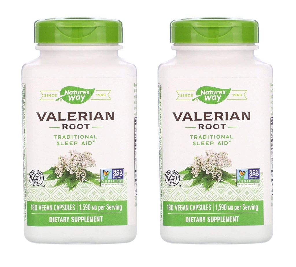 Nature's Way Valerian Root 1.590 Milligrams Traditionele slaaphulp als voedingssupplement (180 Vegan Capsules) Verpakking van 2