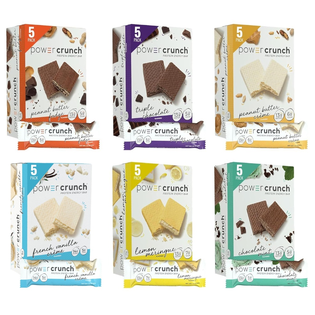 Power Crunch Protein Wafer Bars, Variety Pack, in 6 Smaken 1.4 Ounce Bars (30 Tellen). Hoge proteïne snacks met heerlijke smaak