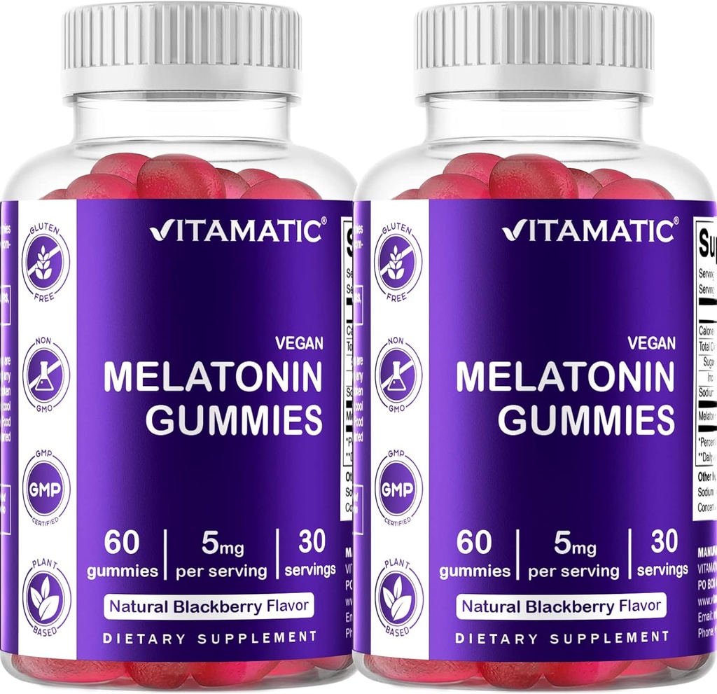 Vitamatic Melatonine Gummies - (2,5 mg 5 mg & 10 mg Doses) - 60 Tellen Elke - (verpakking van 2)