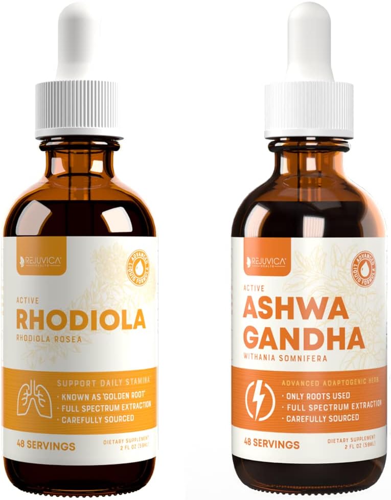 Rejuvica Health Active Rhodiola + Active Ashwagandha - Support Energy + Stress - Liquid Delivery for Better Absorption - Rhodiola Root & Ashwagandha Root