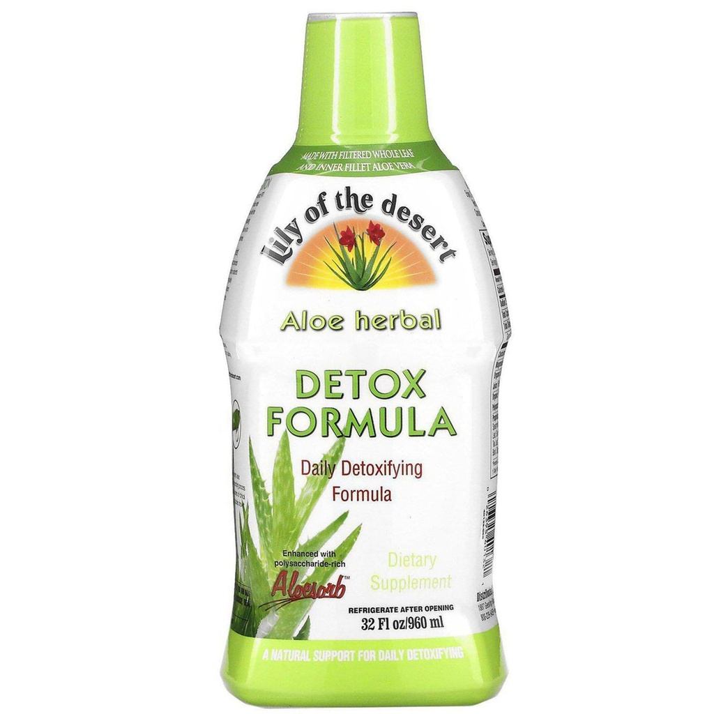 Lily of the Desert Aloë Vera Herbal Detox Formula - Aloë Vera Juice met melkdistel, Slippery Elm, Burdock Root, Dandelion Root, en Echinacea voor Gut Health, Lever Ondersteuning, en Wellness, 32 Oz