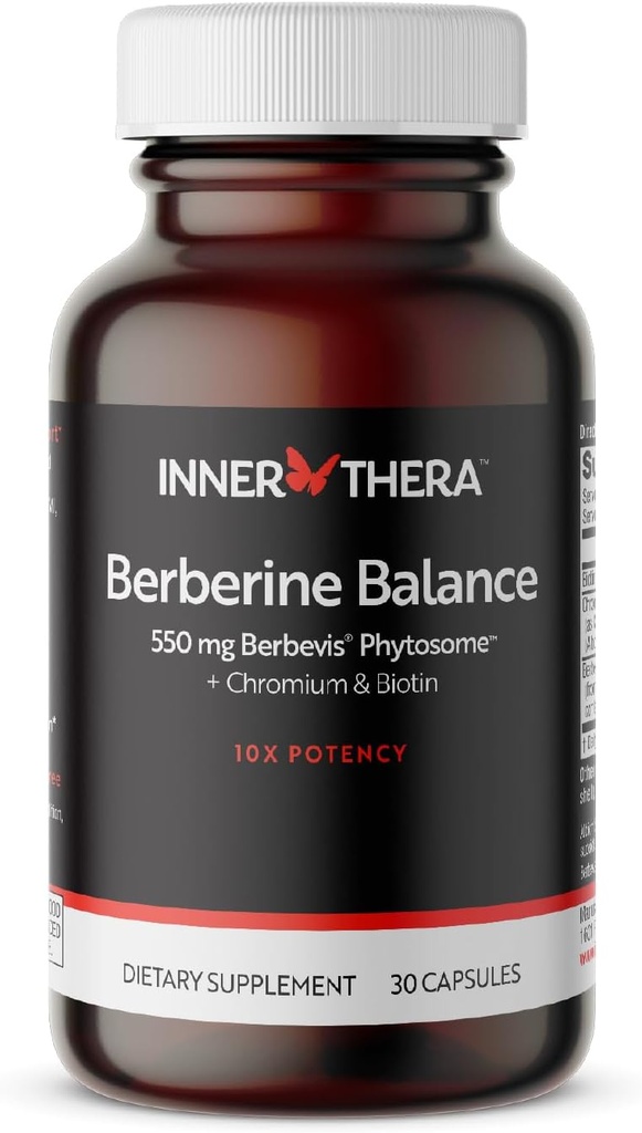 Berberine, 550 mg Gepatenteerd Berbevis Berberine Phytosome Plus Biotine en Chroom, Verbeterde Absorptie, Glutenvrij, Veganistisch, 30 Veggie Caps