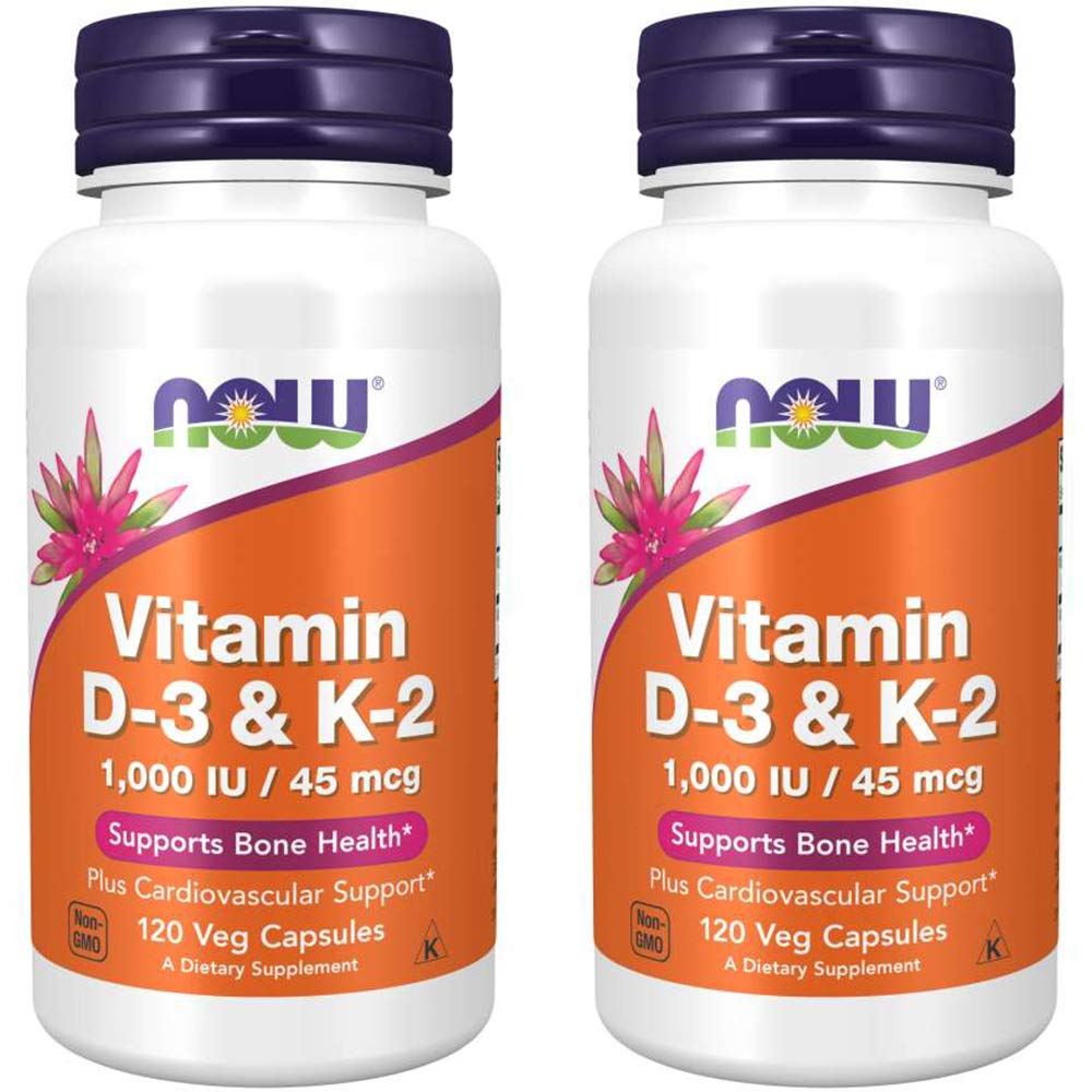 NOW Foods Vitamine D-3 & K-2, 120 Plantaardige Capsule (2 verpakkingen)