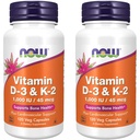 NOW Foods Vitamine D-3 & K-2, 120 Plantaardige Capsule (2 verpakkingen)