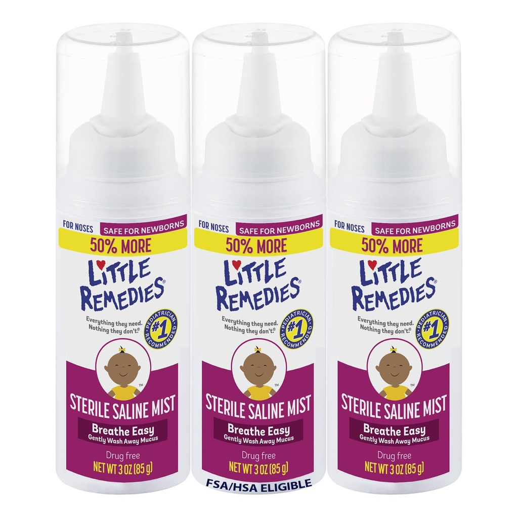 Kleine remedies Steriele baby Saline neus mist, veilig voor pasgeborenen om Stuffy en droge neus, 3 Fl Oz, Pack van 3