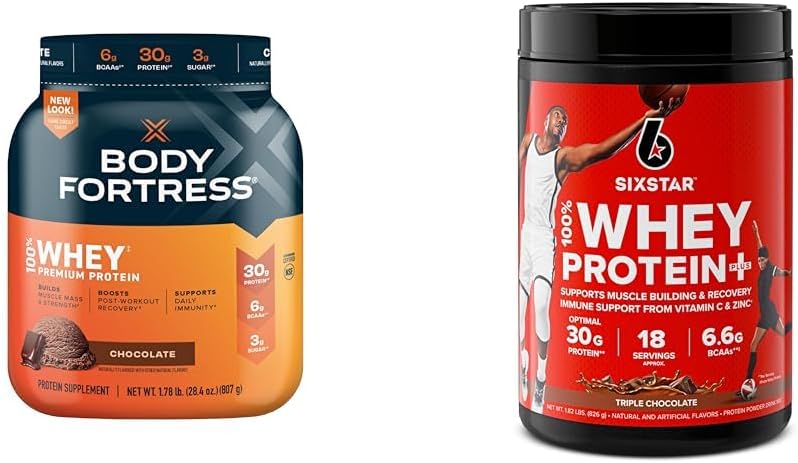 Body Fortress 100% Wei Proteïne Poeder Chocolade 1,78lbs & Six Star Whey Protein Plus Chocolate Wei Isolaat Proteïne Poeder 1,8 lbs