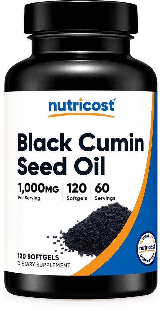 Nutricost Black Seed Oil (Cumin) - Cold Pressed, Bron van Omega 3 6 9-120 Softgels, 1000mg per portie, 60 porties - Non-GMO en Glutenvrij