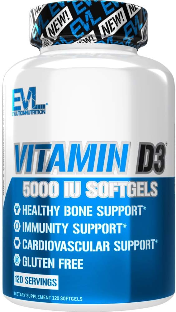 Evlutie Voeding Vitamine D3, 5000 IE Hoge Potentie, Bot en Gezamenlijke Ondersteuning Immuun Systeem Gezondheid, Non-GMO en Glutenvrije, Waarde grootte (120 Servers)