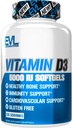 Evlutie Voeding Vitamine D3, 5000 IE Hoge Potentie, Bot en Gezamenlijke Ondersteuning Immuun Systeem Gezondheid, Non-GMO en Glutenvrije, Waarde grootte (120 Servers)