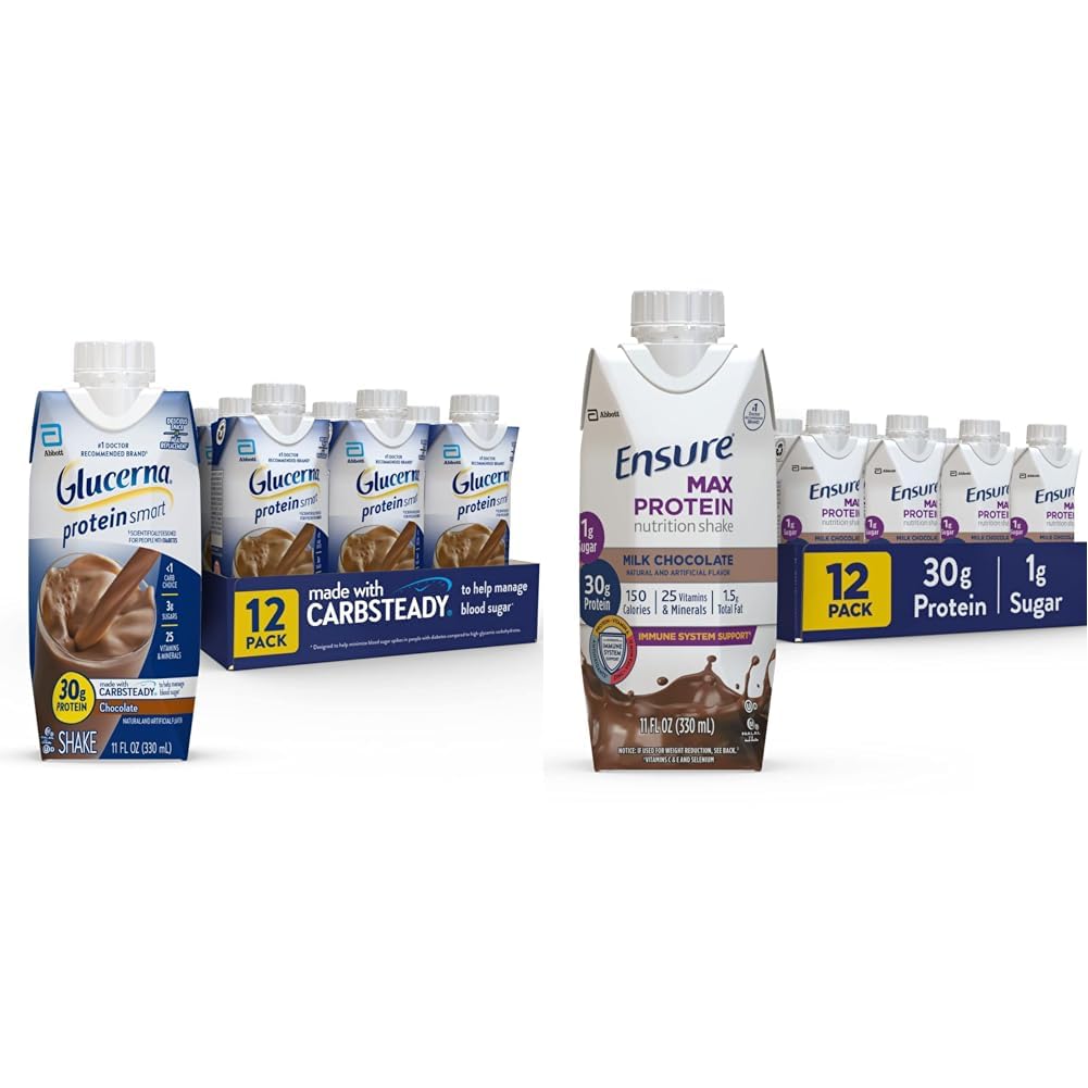 Glucerna Protein Smart Nutritional Shake en Zorg ervoor dat Max Proteine Voeding Schudden met 30 g eiwit, 1 g suiker, High Proteine Shake, Melkchocolade, 11 Fl Oz (verpakking van 12), Vloeibaar, Halal