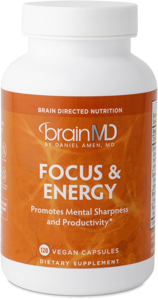 BRAINMD Dr Amen Focus & Energy - 120 capsules, verpakking van 2 - bevordert concentratie en aandacht - Cafeïnevrij, glutenvrij - 60 totale porties