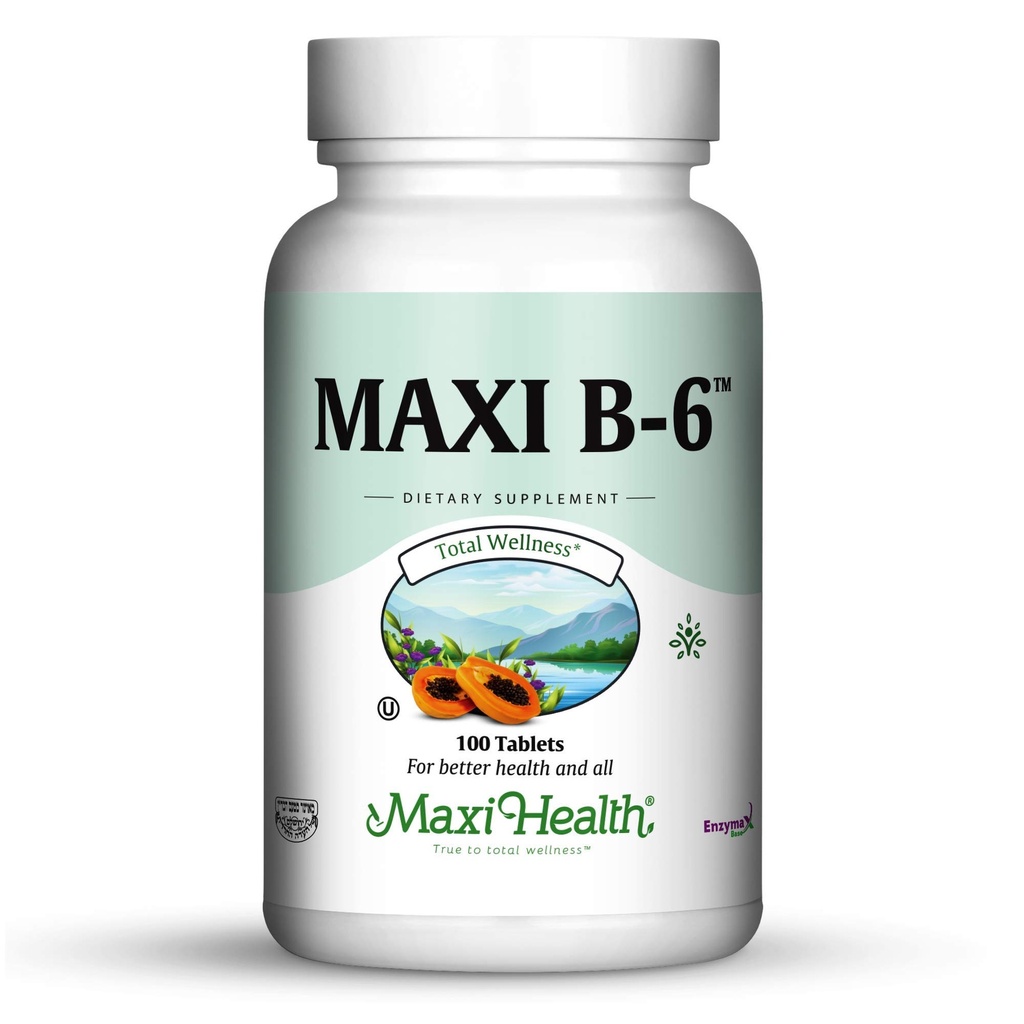 Maxi Health B-6 - Vitamine B6-100 mg Cardiovasculaire gezondheid - 100 tabletten - Kosher (100 telling, verpakking van 2)