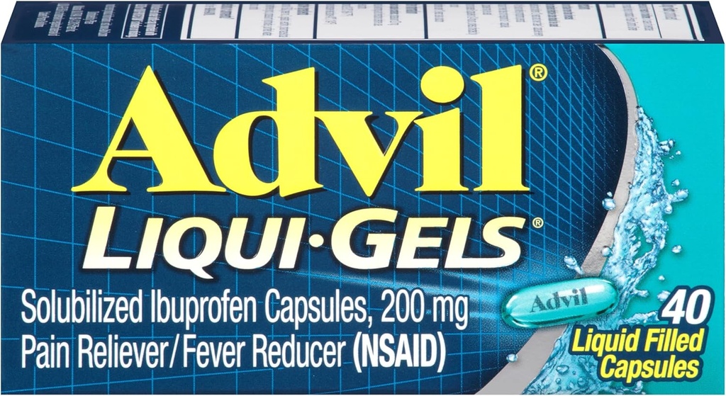 Advil Liqui-Gels pijnstiller en koortsreducer, pijnmedicijn voor volwassenen met Ibuprofen 200 mg voor hoofdpijn, rugpijn, menstruele pijn en gewrichtspijn verlichting - 40 vloeibare gevuld capsules