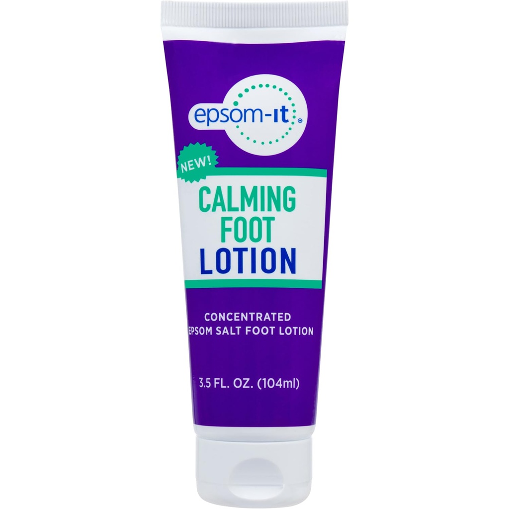 Epsom-It Calming Foot Lotion - Topical Magnesium Cream for Tired Feet & Ankles, Epsom Salt Magnesium Sulfate Rub with Ureum, Softten Tough Skin & Cracked Heels, Stiffness in Legs, Knies and Feet, 3.5oz