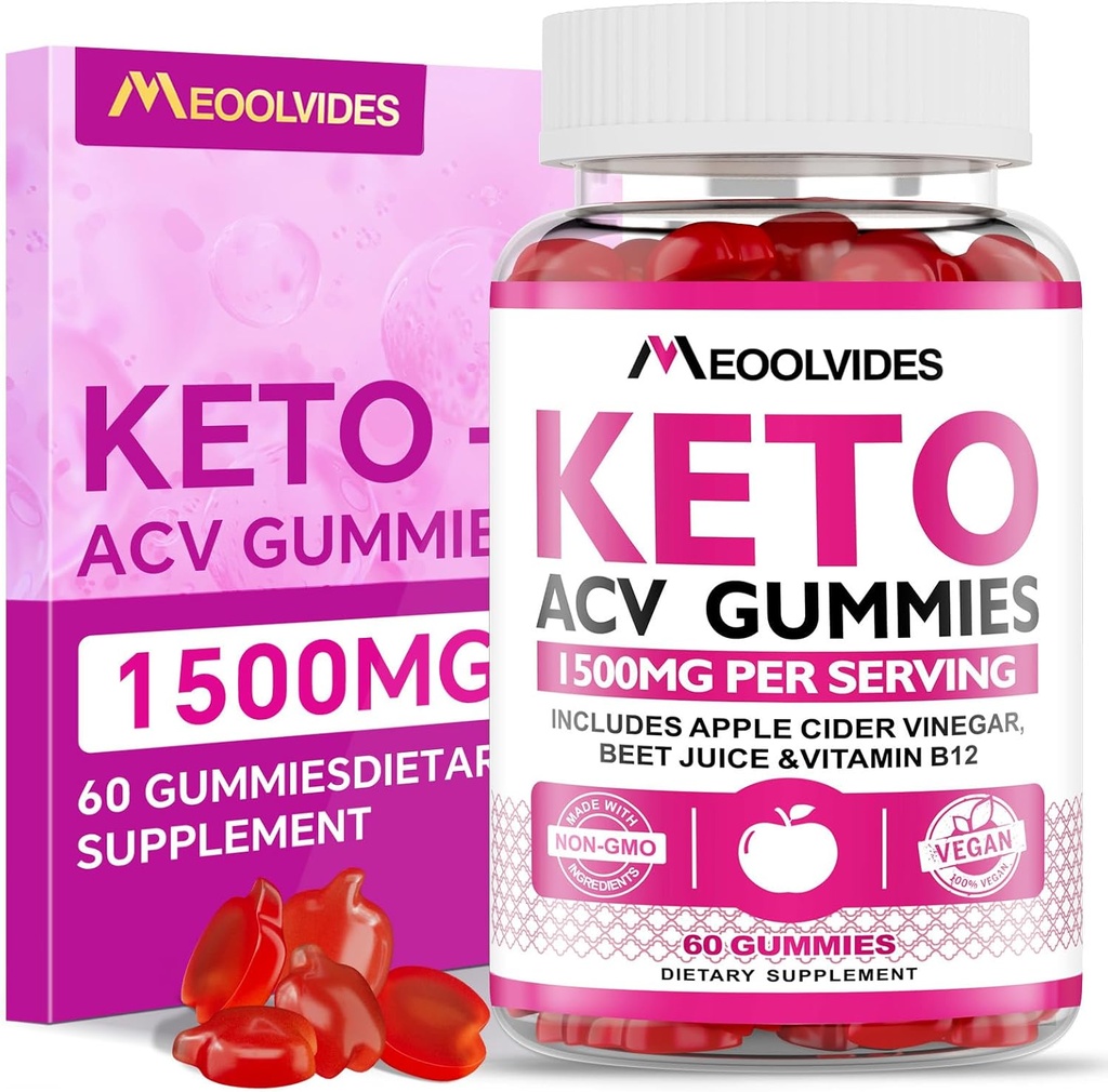Keto ACV Gummies - Apple Cider Vinegar met B6 & B12, Vegan, Gelatine-Free, Keto Support, Detox Cleanse, Non-GMO, voor mannen en vrouwen, 60 Graaf