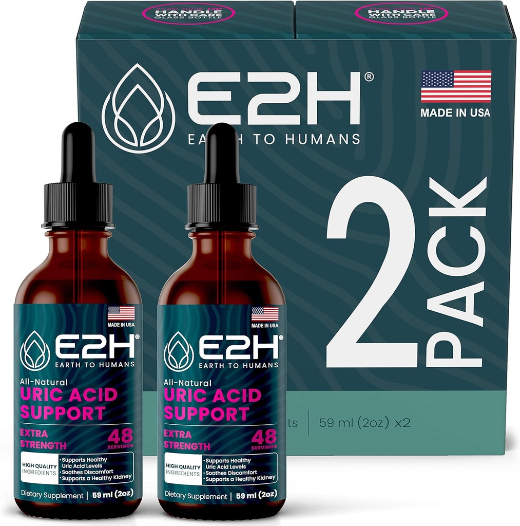 E2H Uric Acid Support Supplement - Tart Cherry en Duivelsklauw - Ondersteunt Uric Acid Health en Nierfunctie Non-GMO - Vegan - (2 flessen)