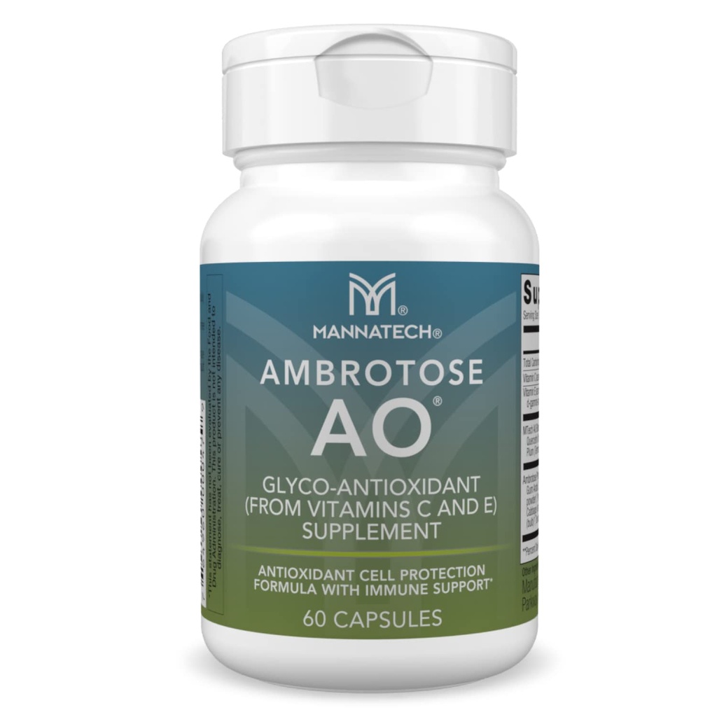 Mannatech Ambrotose AO 60 Capsules geladen met vitamine C en vitamine E. Helpt het lichaam tegen vrije radicalen. Glutenvrij, zuivelvrij en vegetarisch-vriendschappelijk Immune Support Supplement
