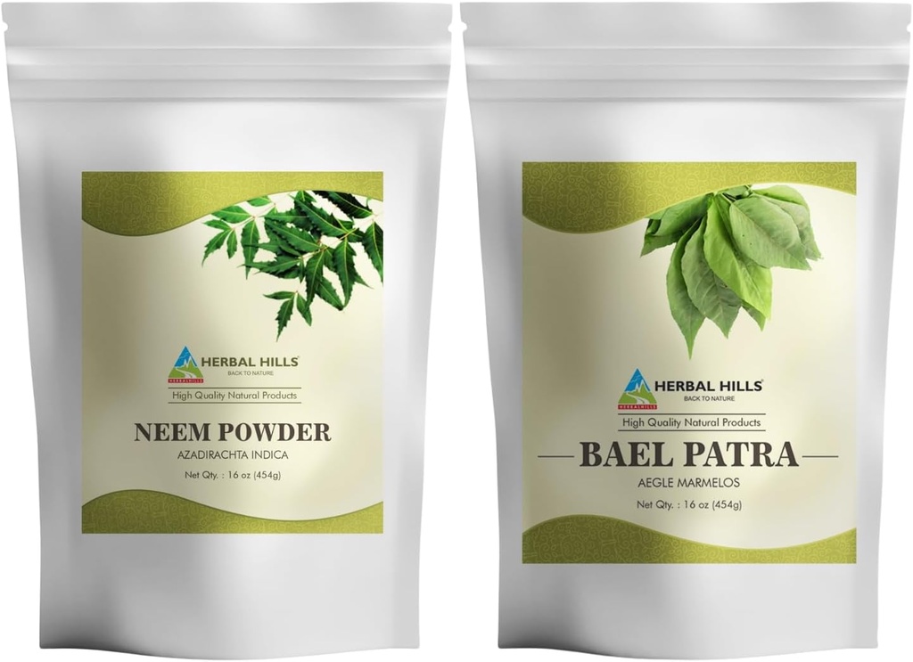 HERBAL HILLS Neem Leaf Powder en Bilva Bael Leaf Powder Pack van 2 Combo