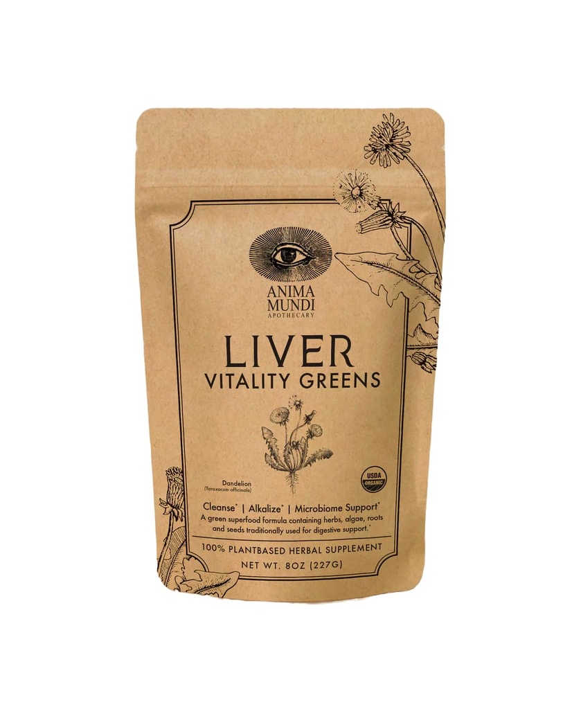 Anima Mundi Apothecary Super Greens Powder - Liver Vitality - Organic Superfood Greens & Herbal Prebiotics for Liver Detox, Cleanse & Support - with Fair Trade Dandelion, Milk Thistle & More (8oz)