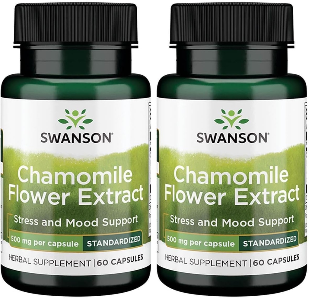 Swanson kamillebloem Extract 500 Milligrammen Gestandaardiseerd tot 1,2% Apigenin 6 mg per capsule 60 capsules (2 verpakkingen)