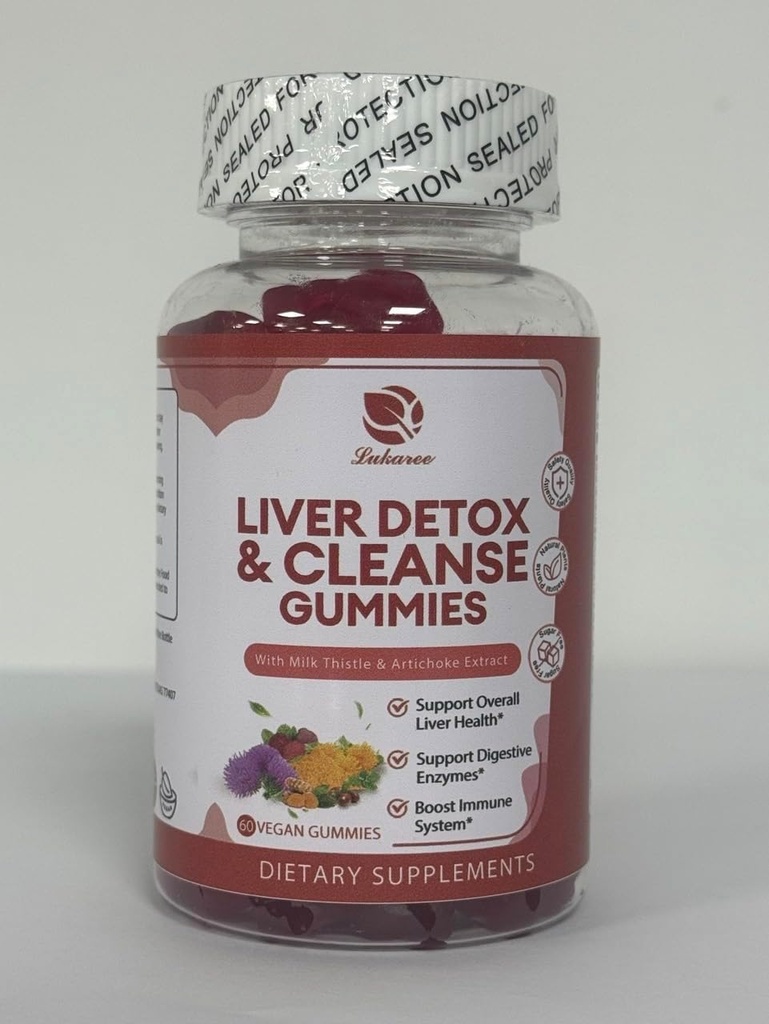 Lukaree Lever Reiniging Ontgifting & Reparatie Gummies - Melkdistel Silymarin, Dandelion, Artichoke Extract & Vlierbes - Geen suiker, Framboos smaak - 180 Tel.