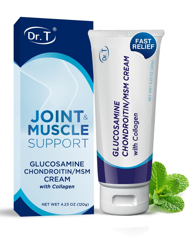 Dr. T Glucosamine Chondroitin Cream - Premium Formula with MSM and Collagen for Joint and Muscle Discomfort - Maintains Joint Strength, Flexibility & Muscle Mobility - 4.23 oz / 120g (1 Pack)