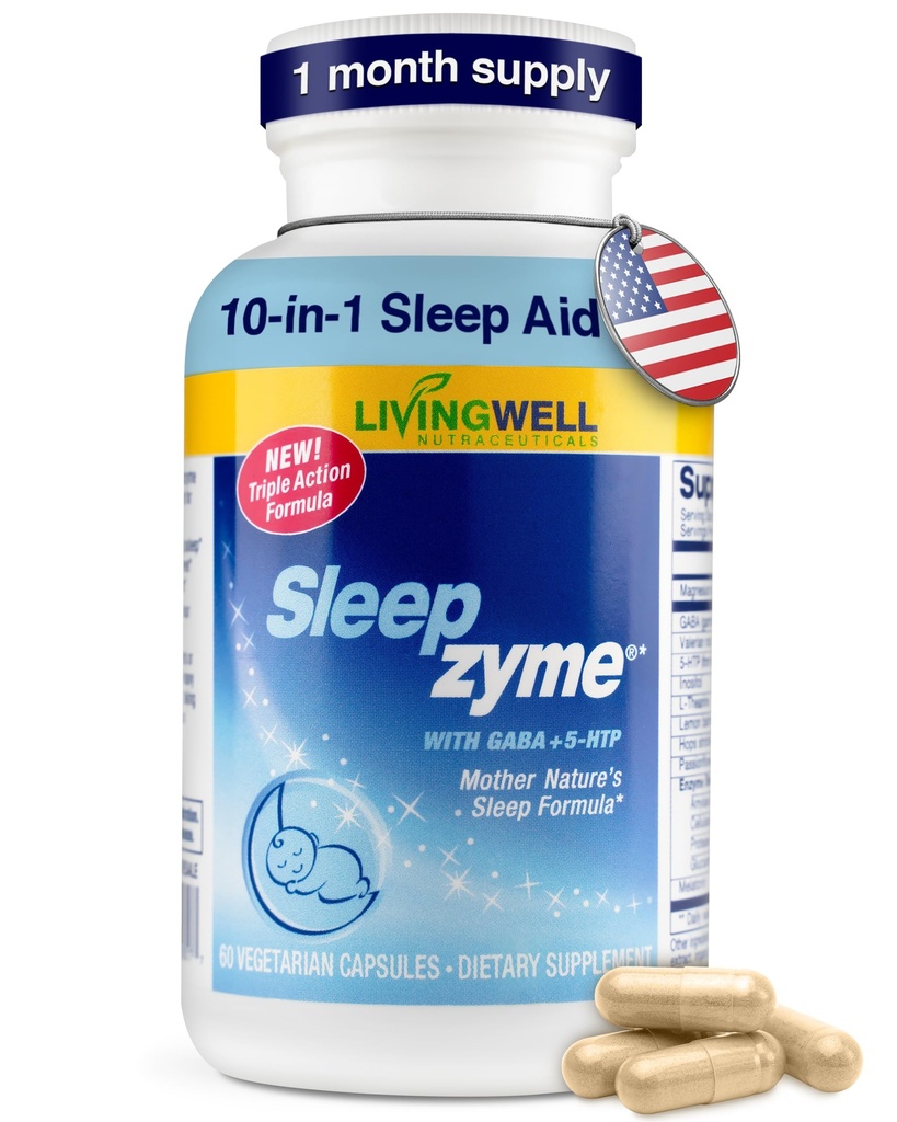 Bedtijdsupplement met Melatonine, GABA, 5-HTP, Valeriaanwortel, Magnesium, L-Theanine, Lemon Balm & Hop voor diepe snooze & unwinding - 60 capsules