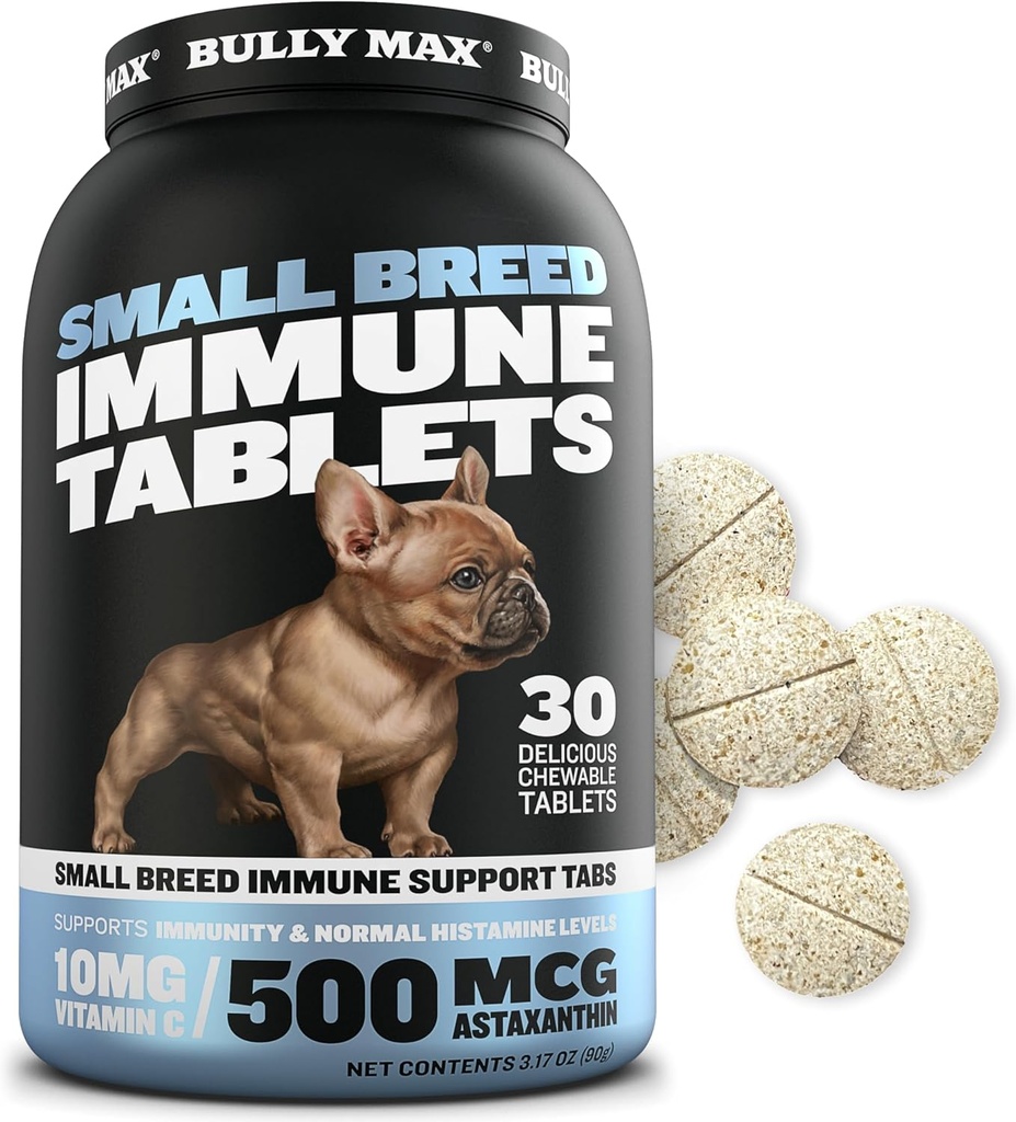 Bully Max Small Rash Hond Immune Support Tablets - Kauwbare Honden Multivitamine Immunity Booster Supplement Tabs voor Puppy & Adult Dogs - Pet Vitamines met Astaxanthine, Colostrum, Kurkuma - 30 tabletten