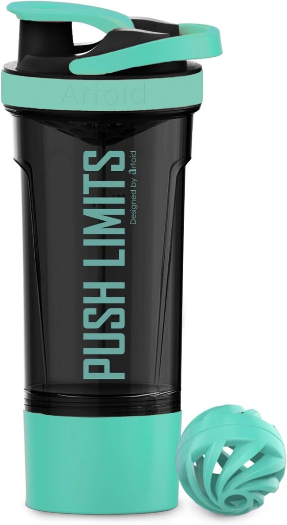 Artoid Mode 24-once Protein Shaker Bottle, Dual Mixing Technology, BPA Free, Aqua Green/Zwart