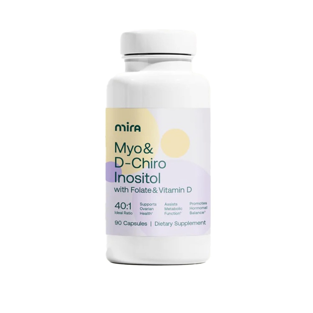 MIRA PCOS Supplement, Myo Inositol & D-Chiro Inositol 40:1 Ratio, helpt bij het bevorderen van de hormonale balans en ondersteuning van ovariële gezondheid en stofwisseling, 90 capsules (30 porties), 1 fles