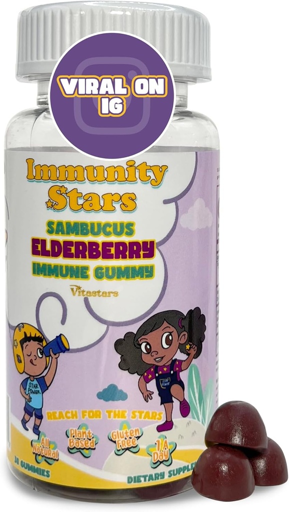 Vlierbessen Gummies met vitamine C en zink, Sambucus Vlierbessen Familie Immune Boost Gummies, 30 Gummies Heerlijke verdediging voor kinderen en volwassenen