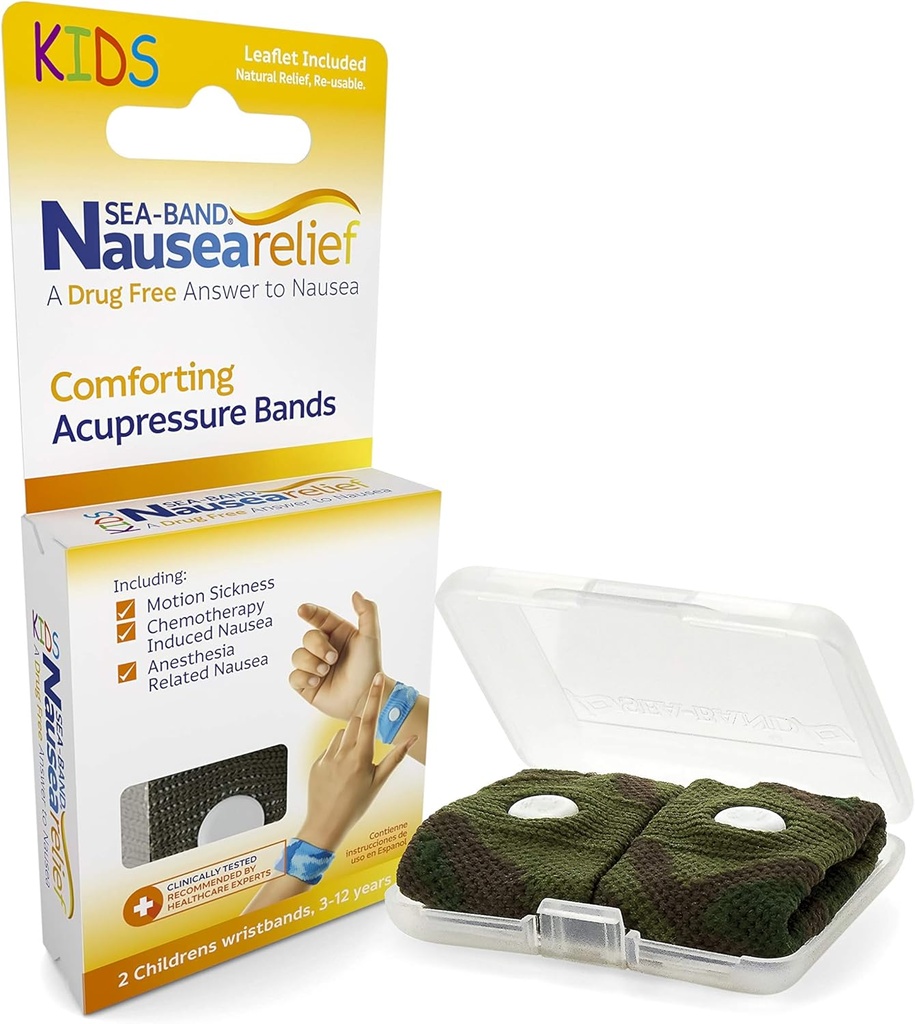 Sea-Band Anti-Nausea Acupressure Wristband for Motion & Morning Sickness, Child, 1 Pair Camouflage