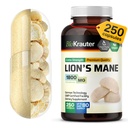 BIO KRAUTER Lions Mane supplement Capsules 1800 mg - 250 Tel - Vegan Lions Mane Powder Supplement for Brain Support - 3 Month Supply - No Fillers