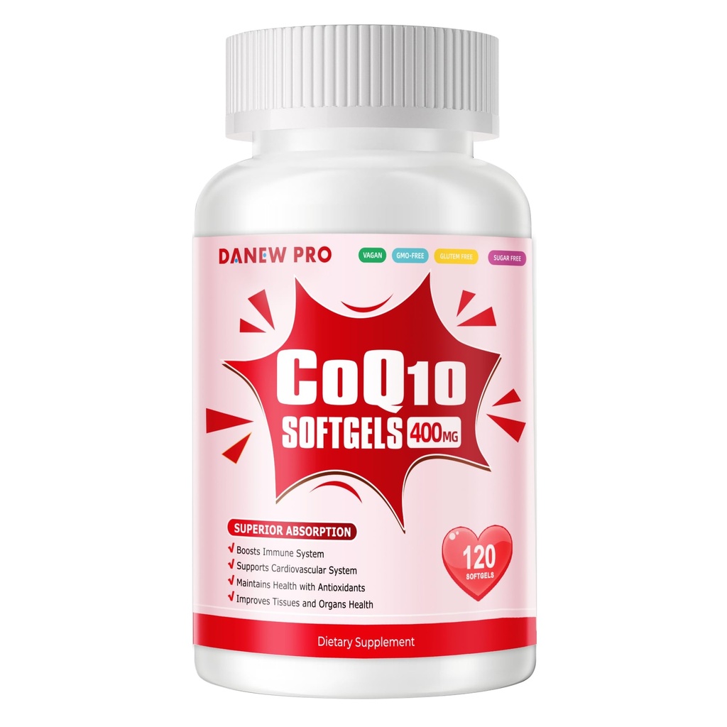 CoQ10-400mg-Softgels met PQQ, BioPerine & Omega-3, Coenzyme Q10(Ubichinon) Supplement voor hoge absorptie, krachtige antioxidant, ondersteuning hart en energieproductie, 120 porties