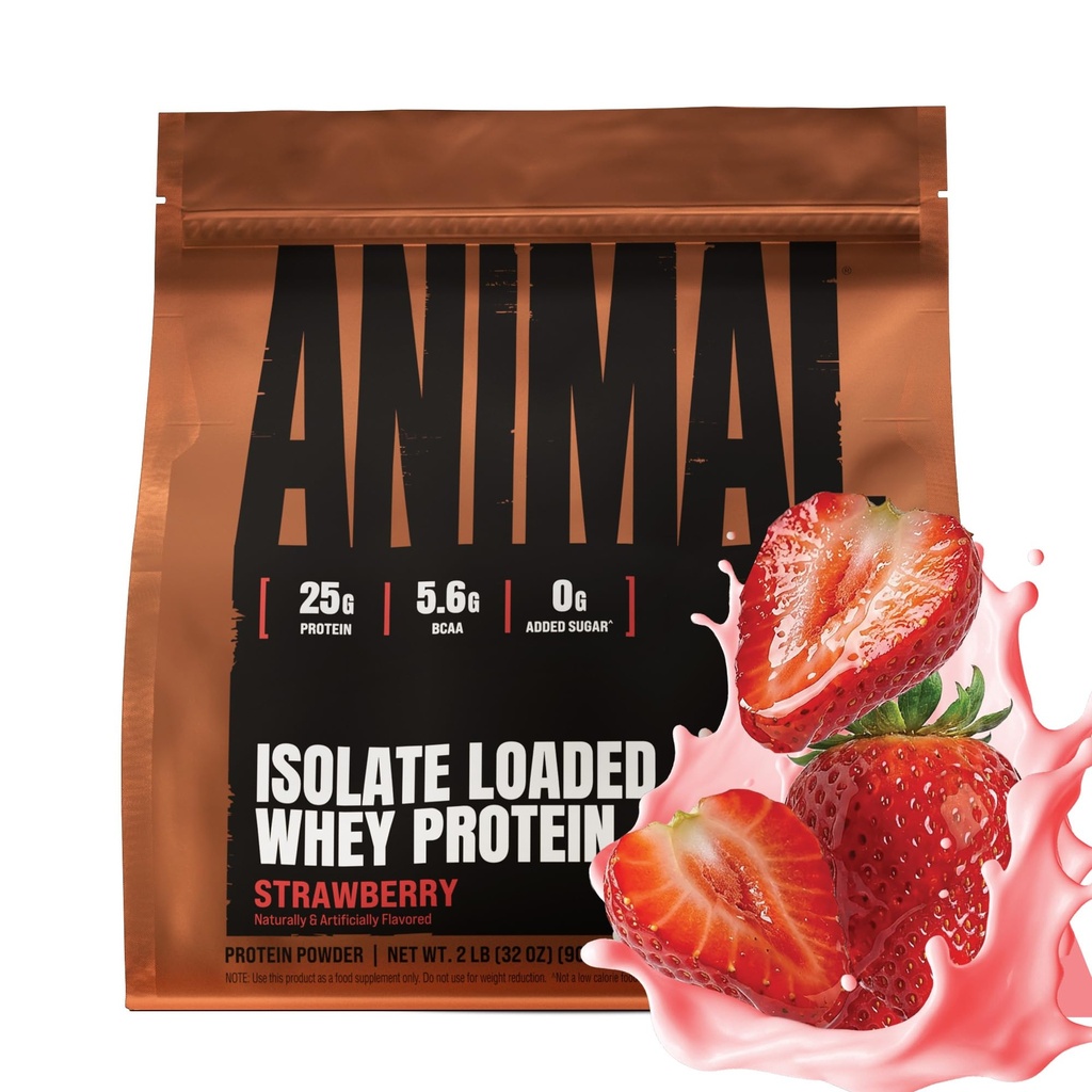 Animal Wei Isolaat Proteïne Poeder - geladen voor pre & post workout Muscle Builder and Recovery met decompensative Enzymes for Men & Women - 25g Proteïne, Great Taste, Low Sugar - Aardbei 2 lbs