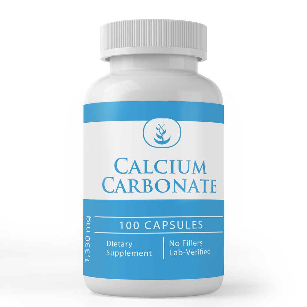 Pure originele ingrediënten Calcium Carbonaat, (100 capsules) Altijd zuiver, Geen additieven of fillers, Lab geverifieerd