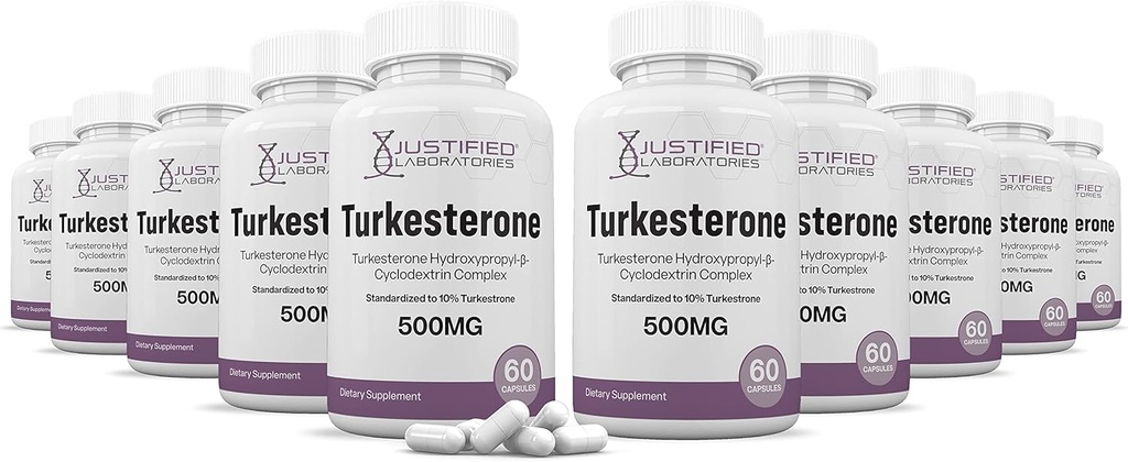 Justified Laboratories (10 Pack Turkesterone 500mg 10% Gestandaardiseerd Natuurlijk verhogen van de uithoudingsvermogenssterkte 600 capsules