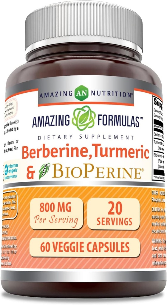 Verbazingwekkende Formules Berberine Kurkuma & Bioperine 800mg per portie 60 Veggie Capsules Supplement 