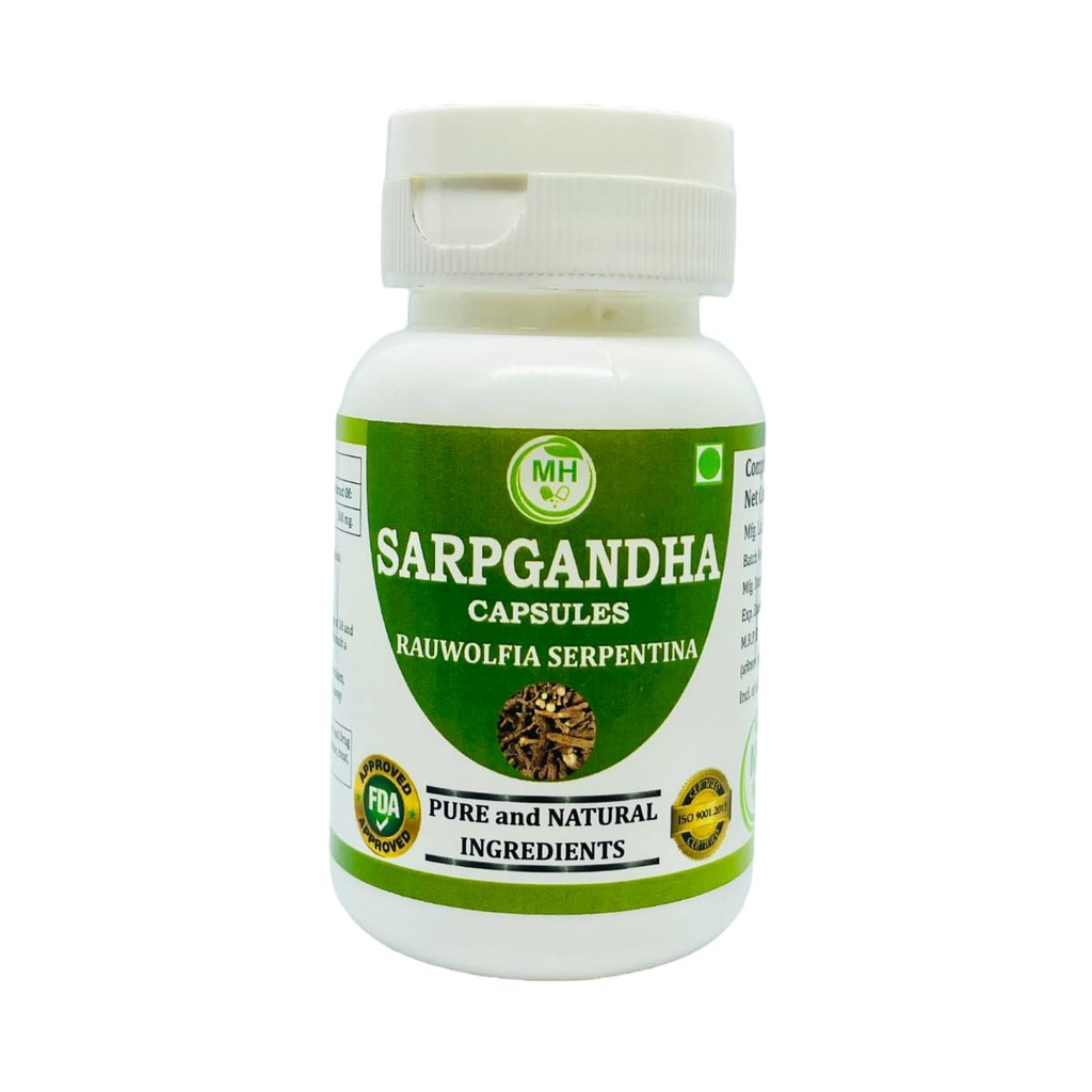 Morsan Healthcare Sarpgandha (Rauvolvia Serpentina) 500 mg. Capsules, Pure en Herbal Supplement 60 mg. Veg. Capsules