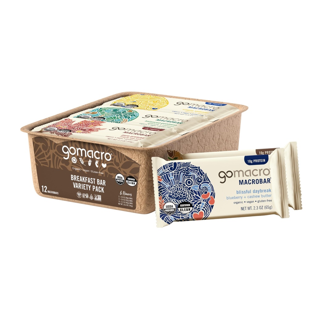 GoMacro Macrobar Biologische Vegan Protein Bars, Ontbijt Variety Pack, 12 Tellen