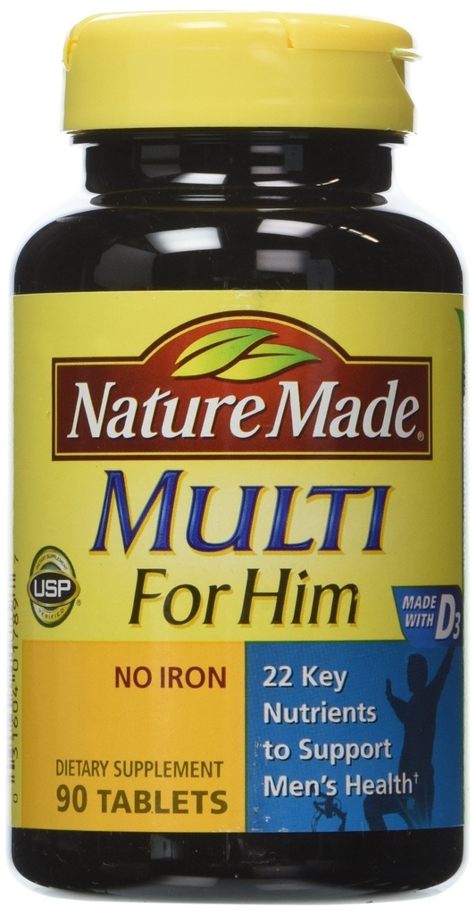 Natuur gemaakt Multivitamine voor hem, Mannen Multivitamine voor dagelijkse voedingsondersteuning, 90 tabletten (verpakking van 3)