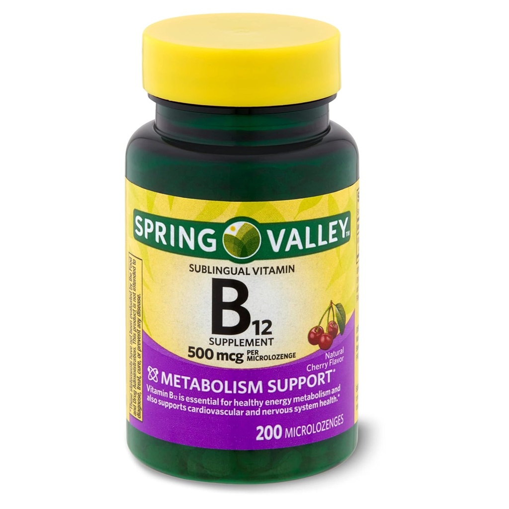 Lente Valley:Sublingual Dots Vitamine B-12, 500 mcg (200 Cherry Microlozenges)