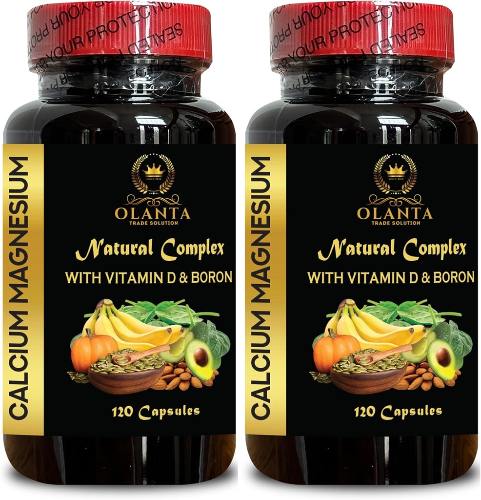 Calcium Magnesium Supplement - Muscle & Nervous System Support, High Absorption, Calcium Supplement with Calcium Citrate for Women & Men - 2 Bottles 240 Capsules