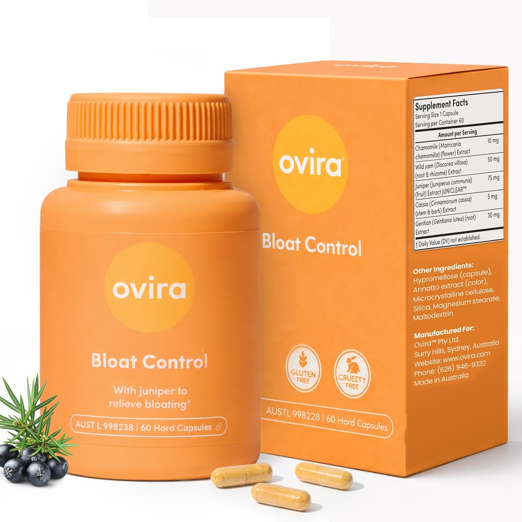 Ovira Bloat Control Supplement met JUNICLEAR - 60 capsules voor gas en opgeblazen relief 