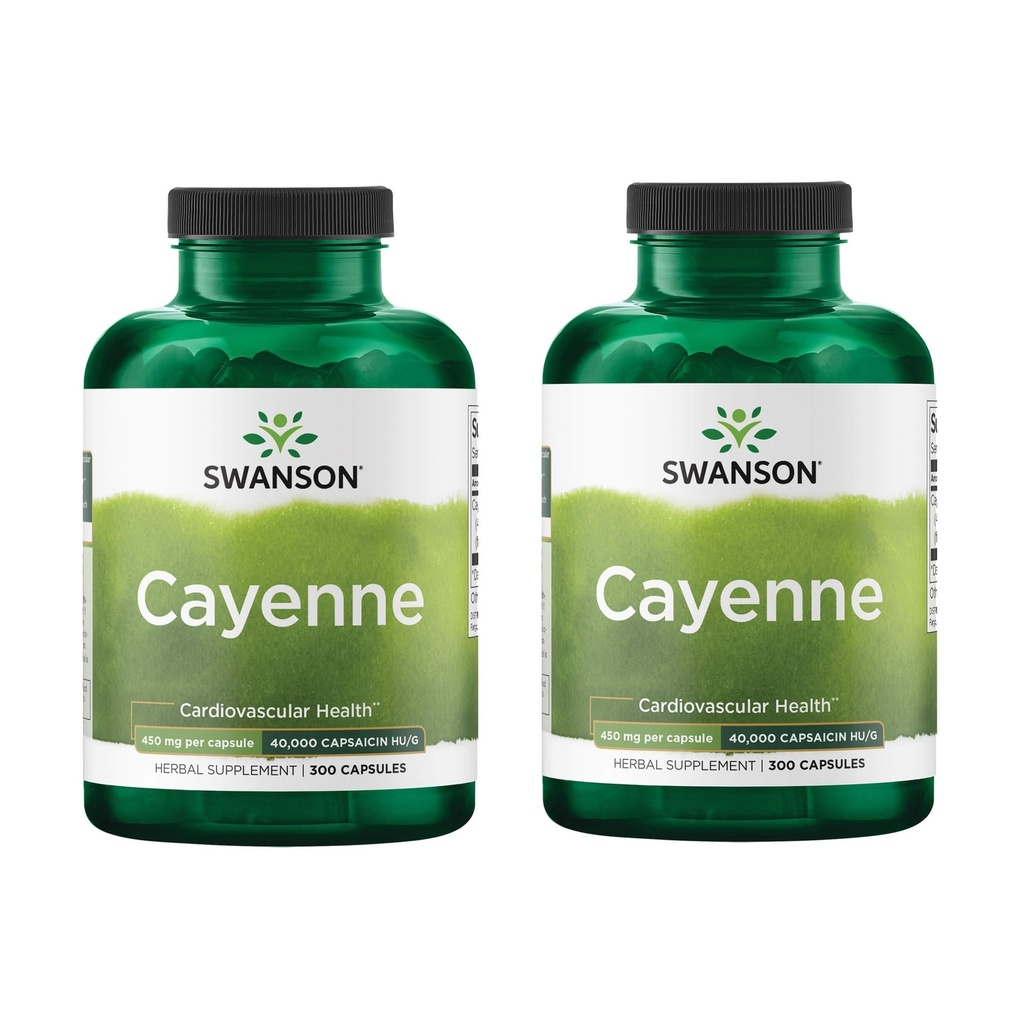 Swanson Cayenne - Herbal Supplement Promoting Digestion, Circulatie & Metabolisme Support - Natural Formula May Support Heart Health - (300 Capsules, 450mg Each) (2 Pack)