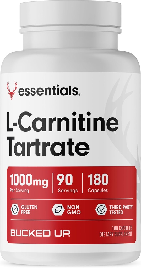 Gebogen L-Carnitine Tartraat 1000mg, Essentials (90 porties, 180 capsules)