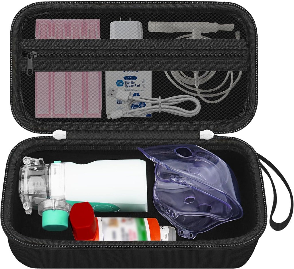 Travel case for Portable Nebulizer Machine for Adults and Kids, Astma Inhaler Draagtas, Inhaler Spacer Opslag Case Organizer, Handheld Mesh Atomizer Machinehouder, Zwart ( ALLEEN CASE)